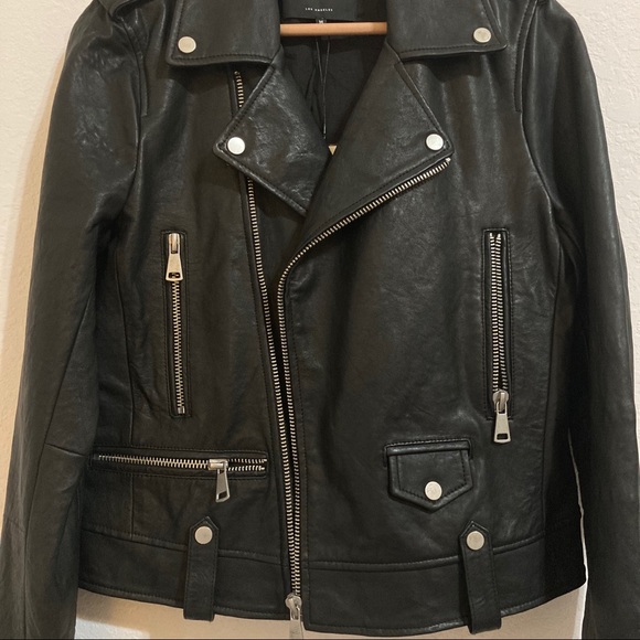 7 For All Mankind Black Leather Moto Jacket Size M - Picture 8 of 11